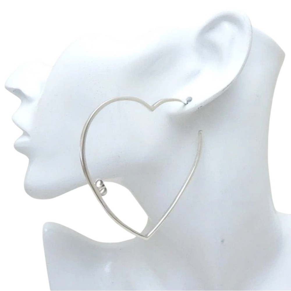 AUTH VTG Christian Dior Sterling .925 Silver Large Heart CD Logo Hoop Earrings